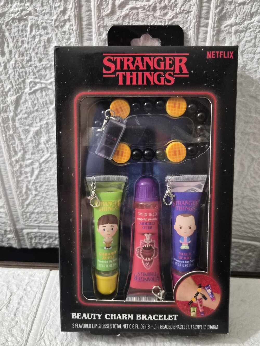 Stranger Things Beauty Charm Bracelet And Flavored Lip Gloss Set new in box